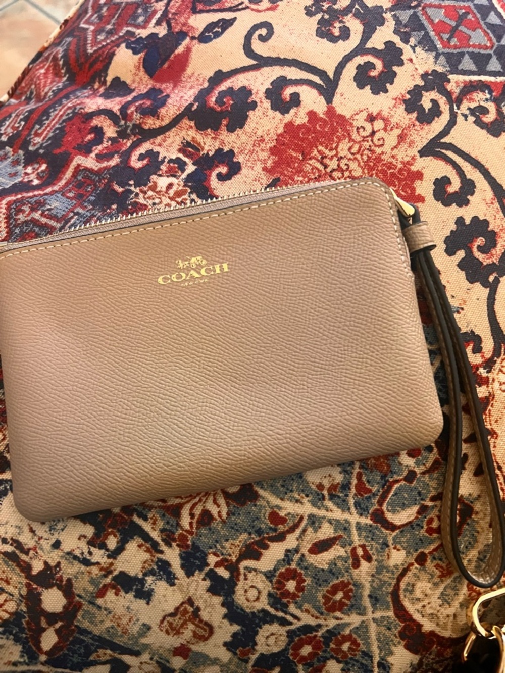 Coach Pebbled Leather Wristlet in Taupe Brown